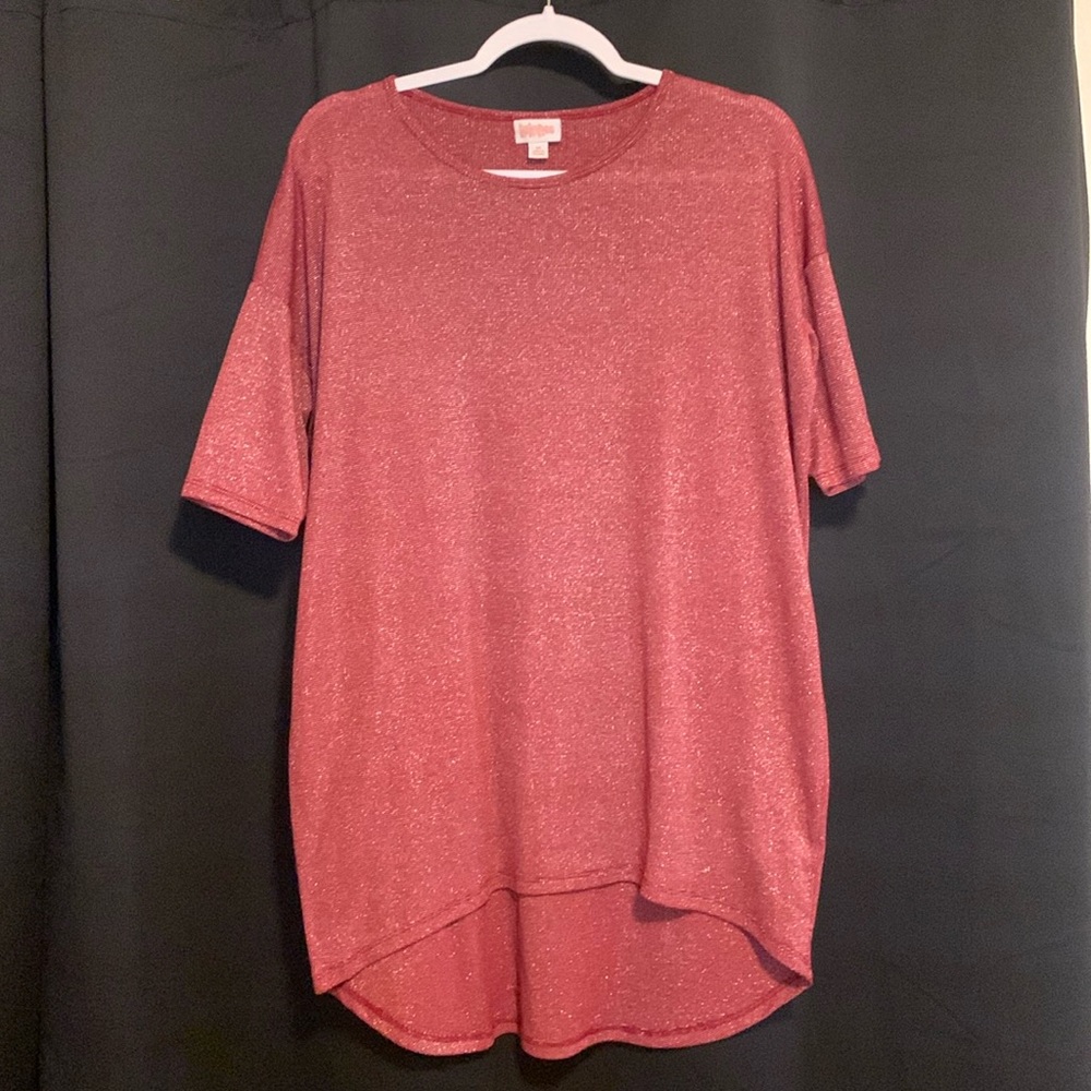 LulaRoe Glittering Sheer Rust Red Irma Tunic